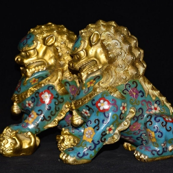 Handmade Pair bronze Foo Dogs Sculptures - Picture 6 of 6